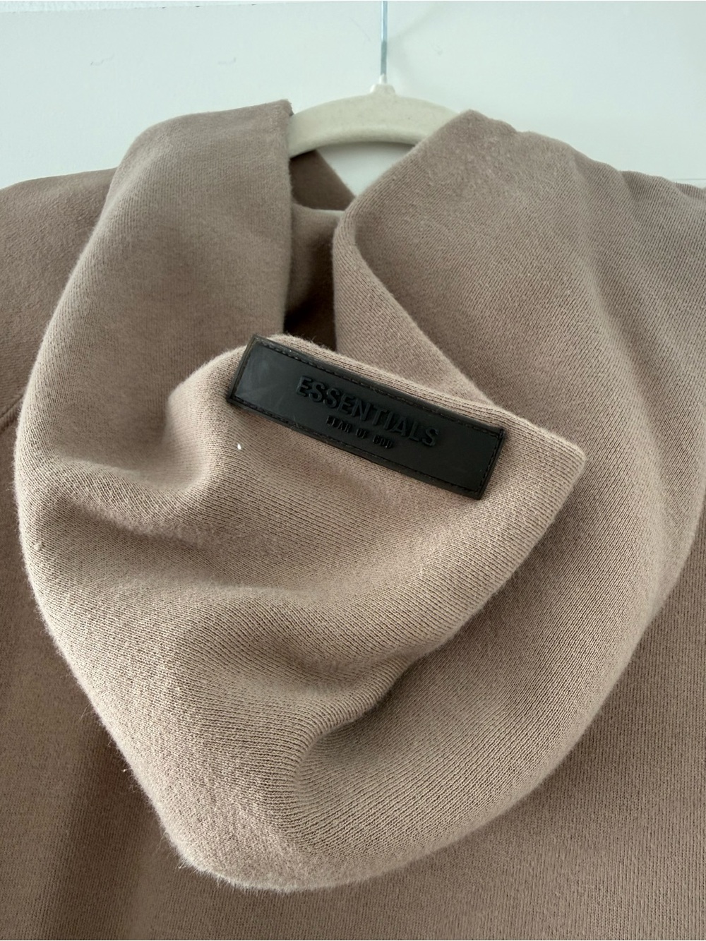 Essentials Taupe Pullover Hoodie with Embossed Logo - Picture 3 of 4
